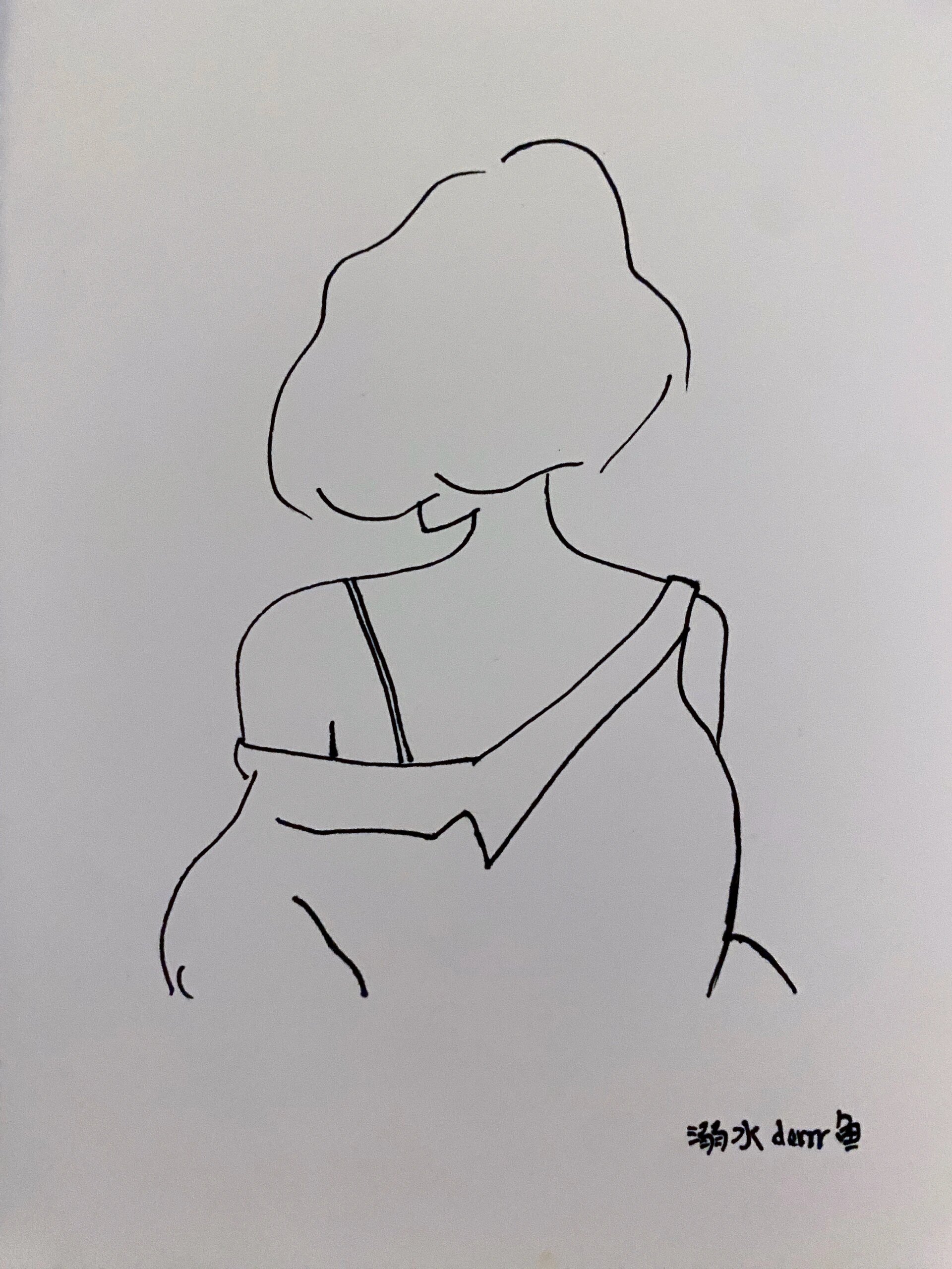 每日一画画|短发少女黑白背影|简笔画