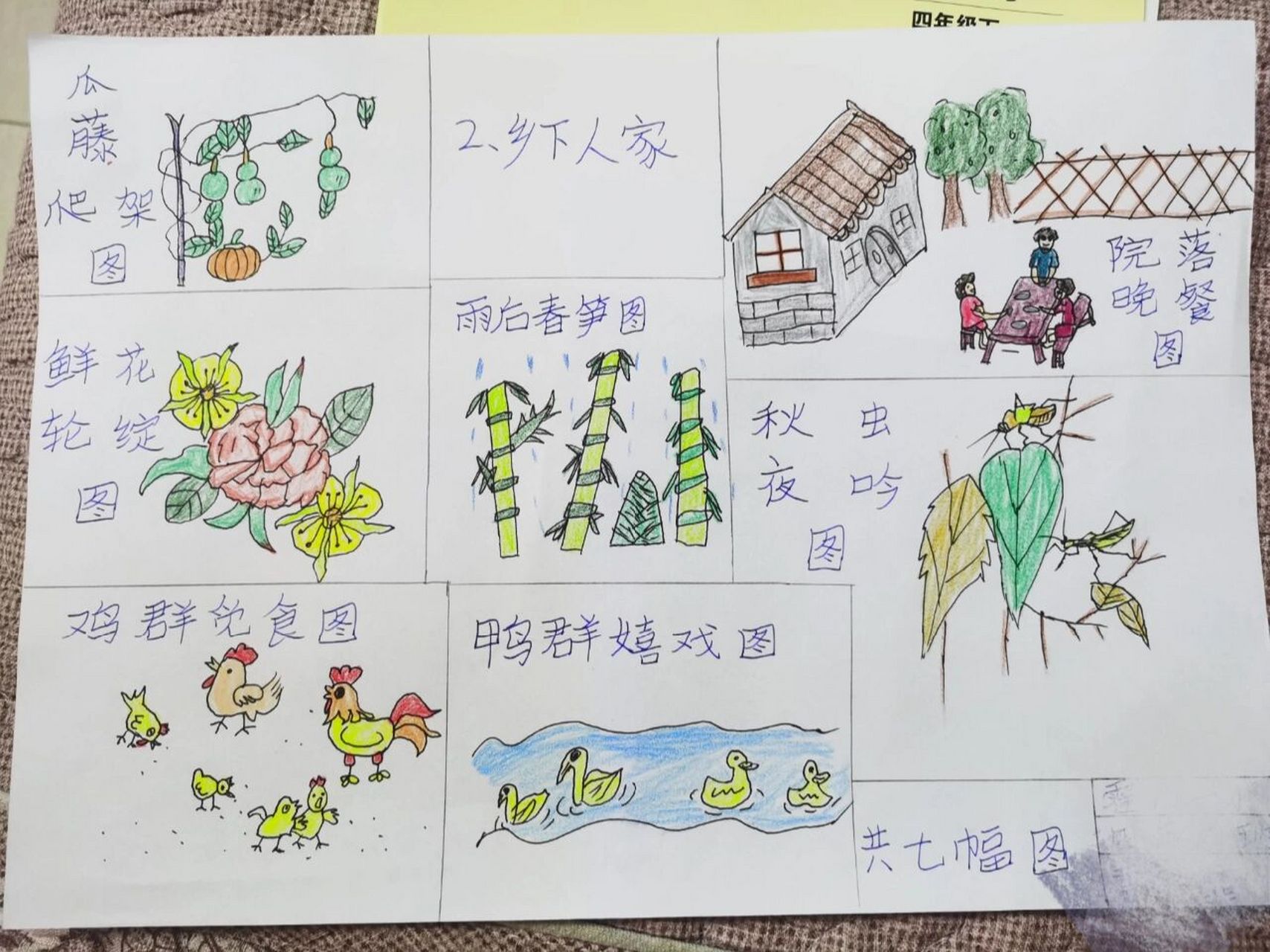 《乡下人家》四年级下插图 七幅图 参考了小红书和百度,终于搞定了