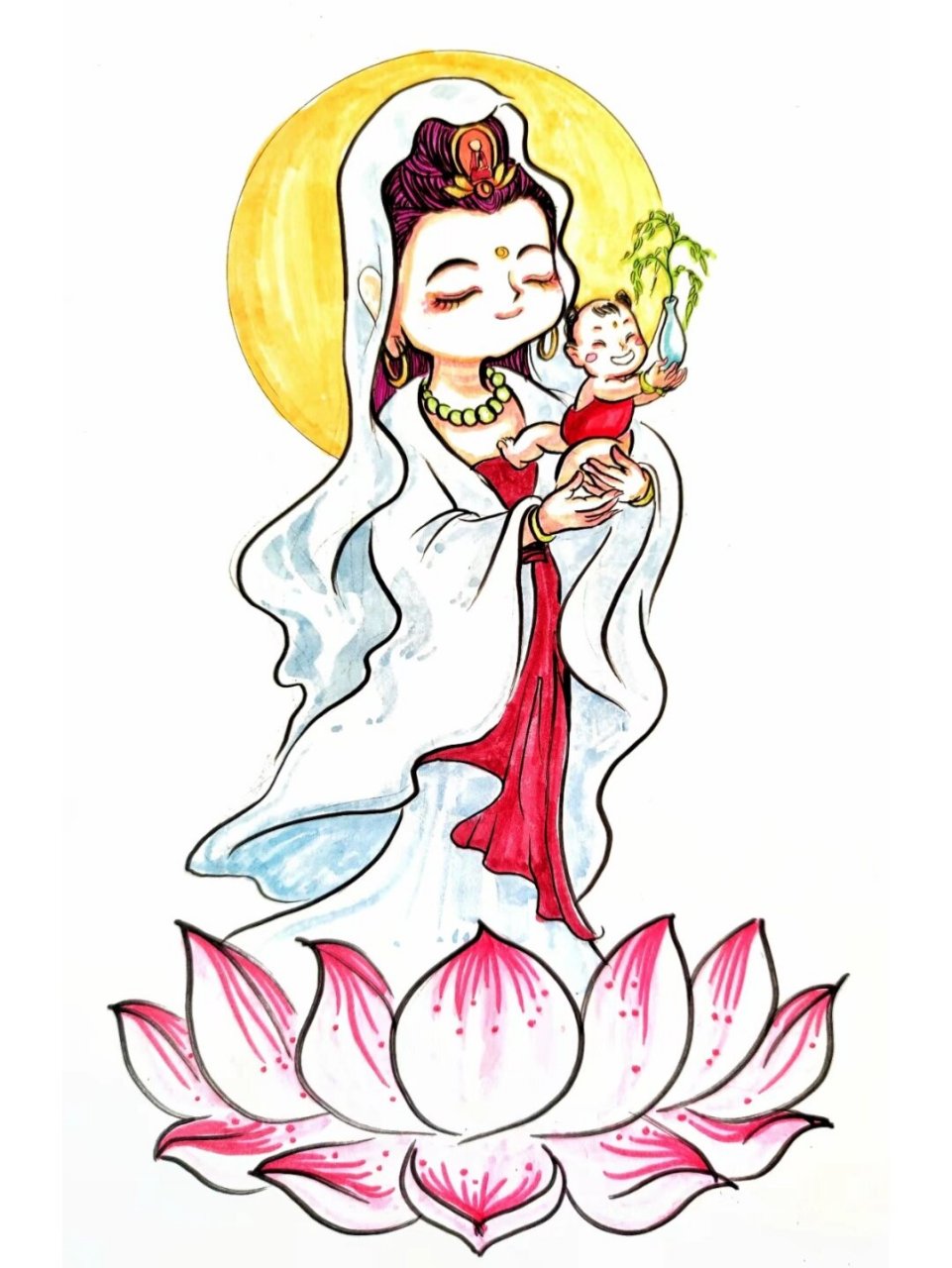 喜加持·送子观音 送子观音是民间崇拜的神祗,一般为女性形象,怀抱