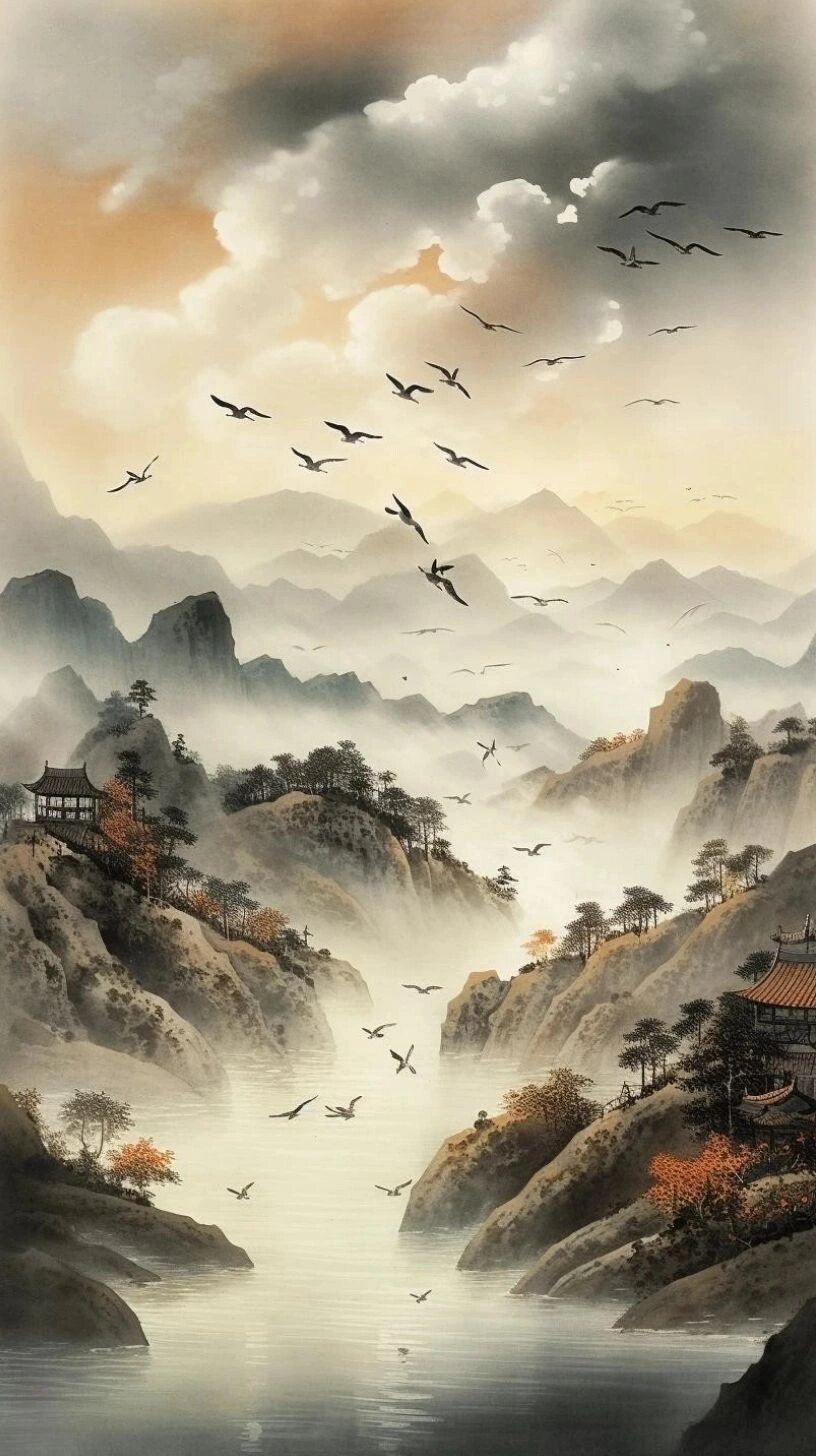ai素材丨古风国画山水背景素材第1⃣弹