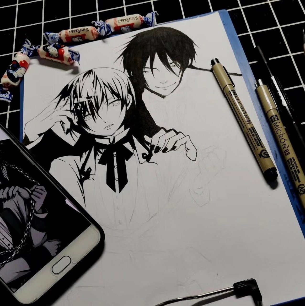 黑白系列-黑执事 #画画# #手绘# #动漫# #黑执事# #夏尔# #临摹