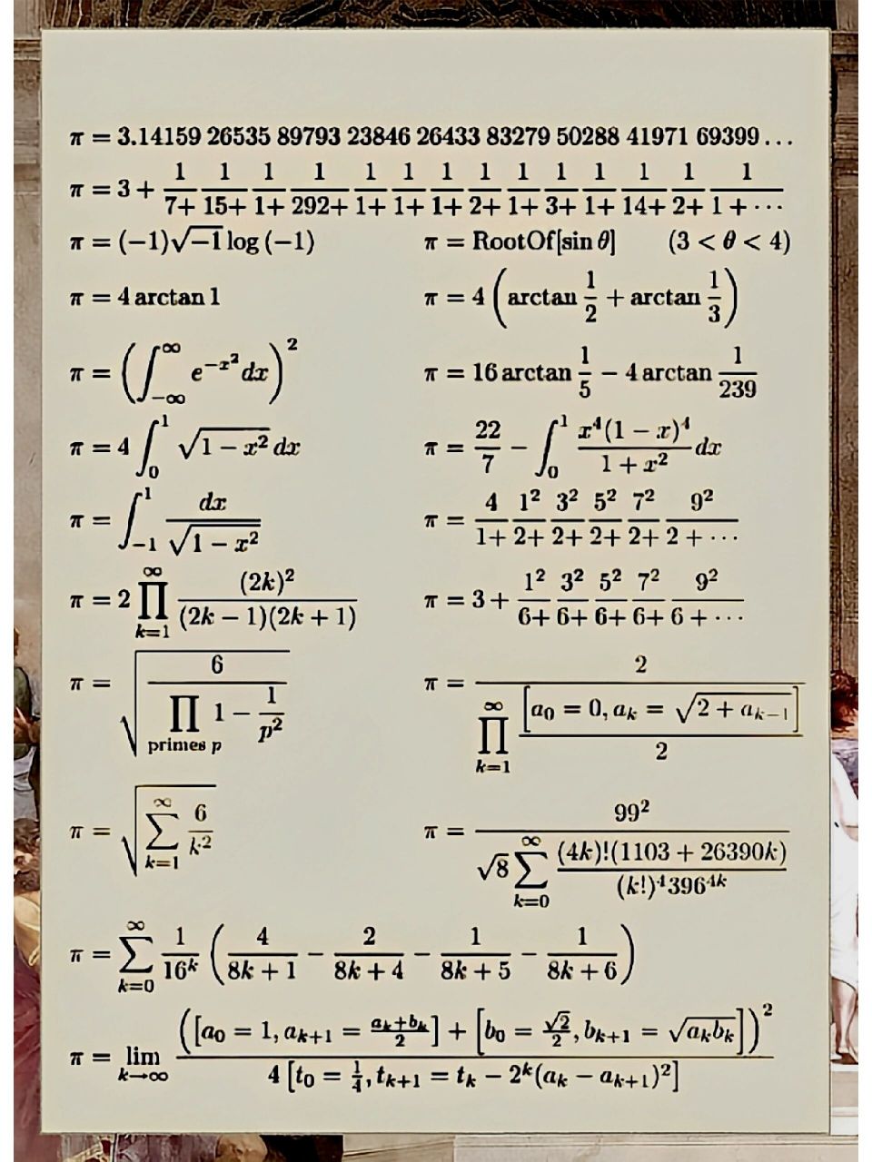 圆周率π的20个公式,看懂6个就是大一水平 对不起,我只看懂仨.