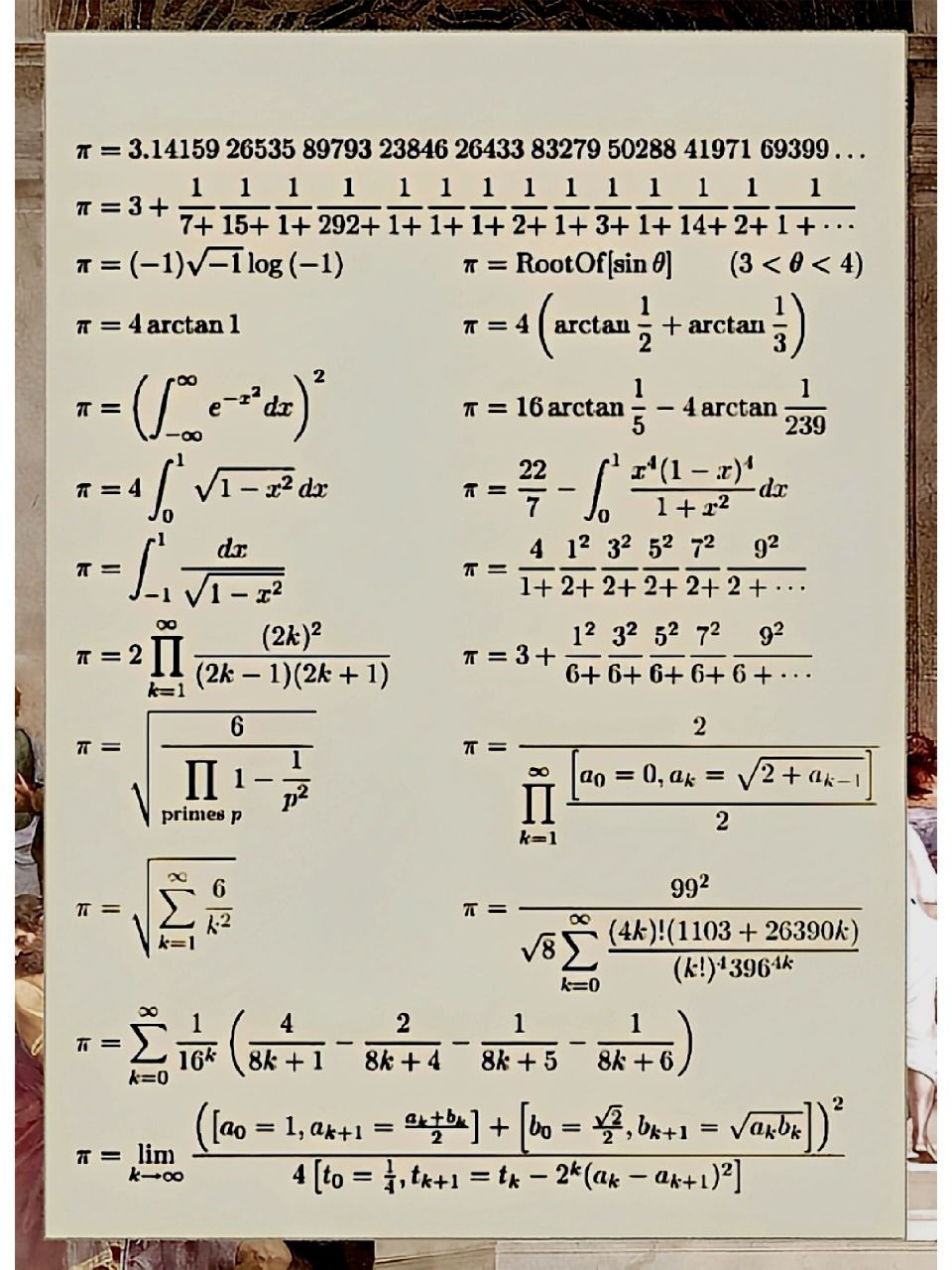 圆周率π的20个公式,看懂6个就是大一水平 对不起,我只看懂仨