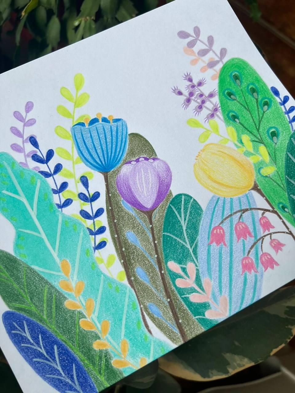 花丛彩铅画(手绘临摹) 临摹#每日一画画# #彩铅画# #手绘临摹# #彩铅