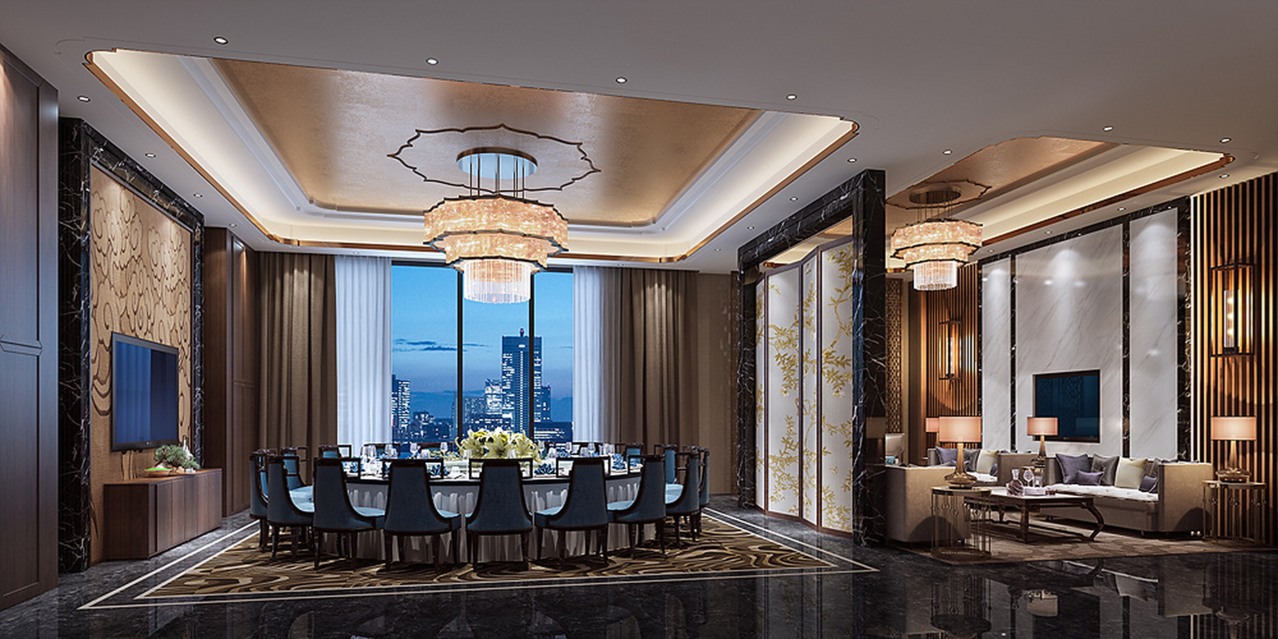 酒店饭店餐饮包间房装修设计效果图餐厅包厢现代新中式欧式图片,里面