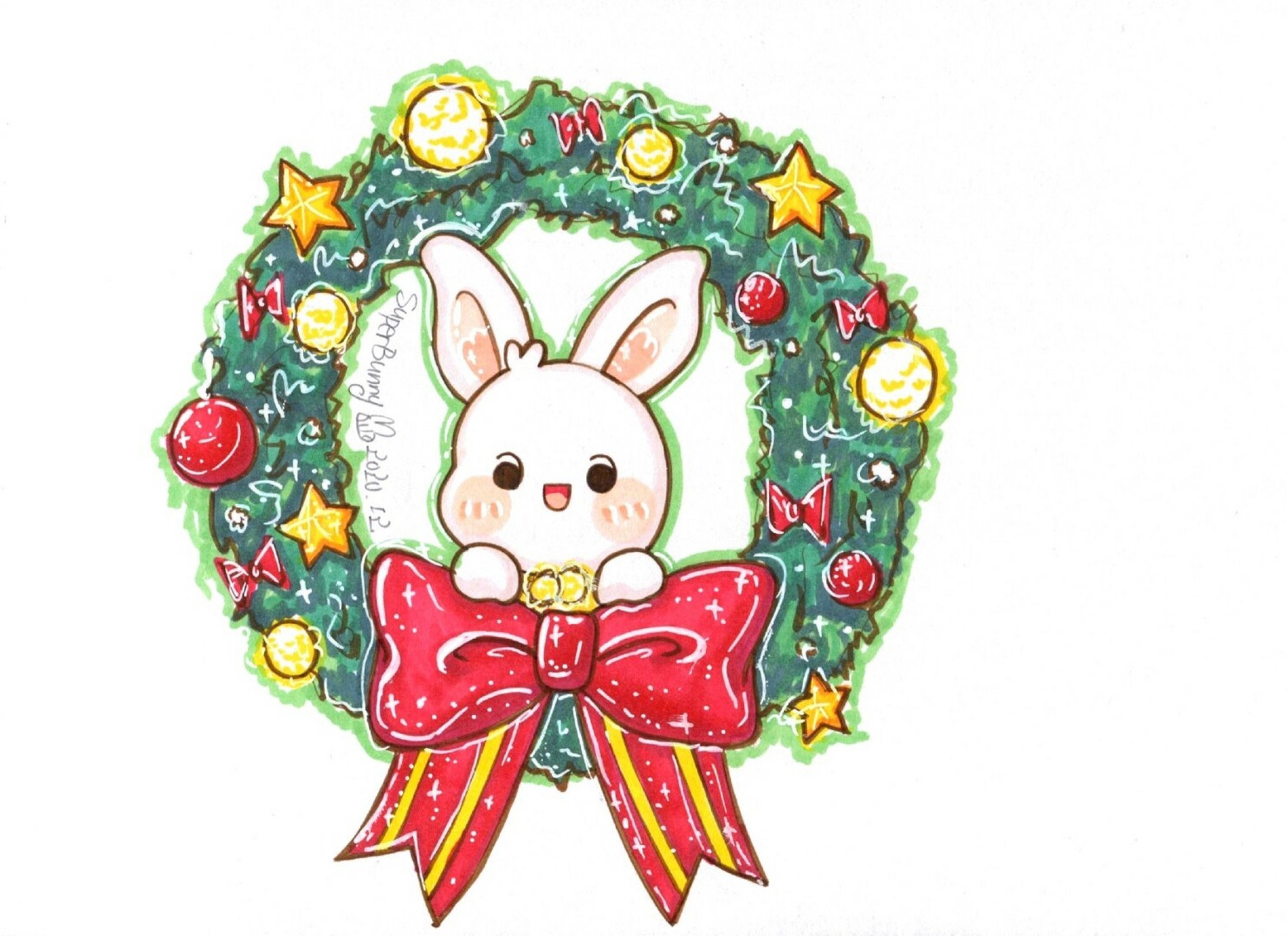 superbunny�圣诞节可爱兔兔手绘插画�