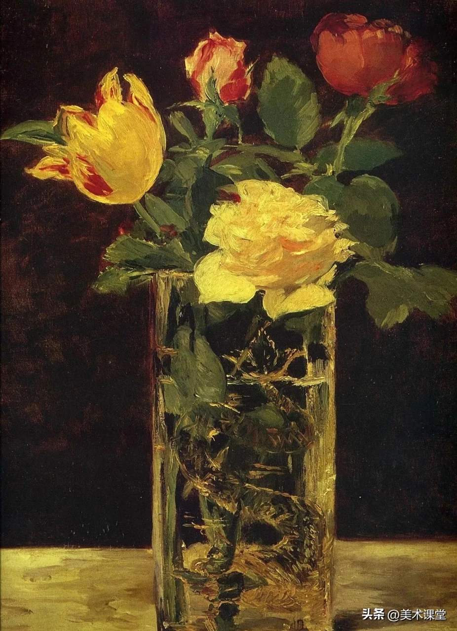 花卉静物油画,法国画家马奈,19世纪印象派奠基人之一,受日本浮世绘及