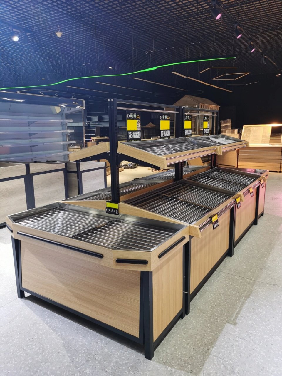 生鲜店蔬菜架水果架钱大妈款猪肉分隔台杀鱼 生鲜店一站式货架收银台