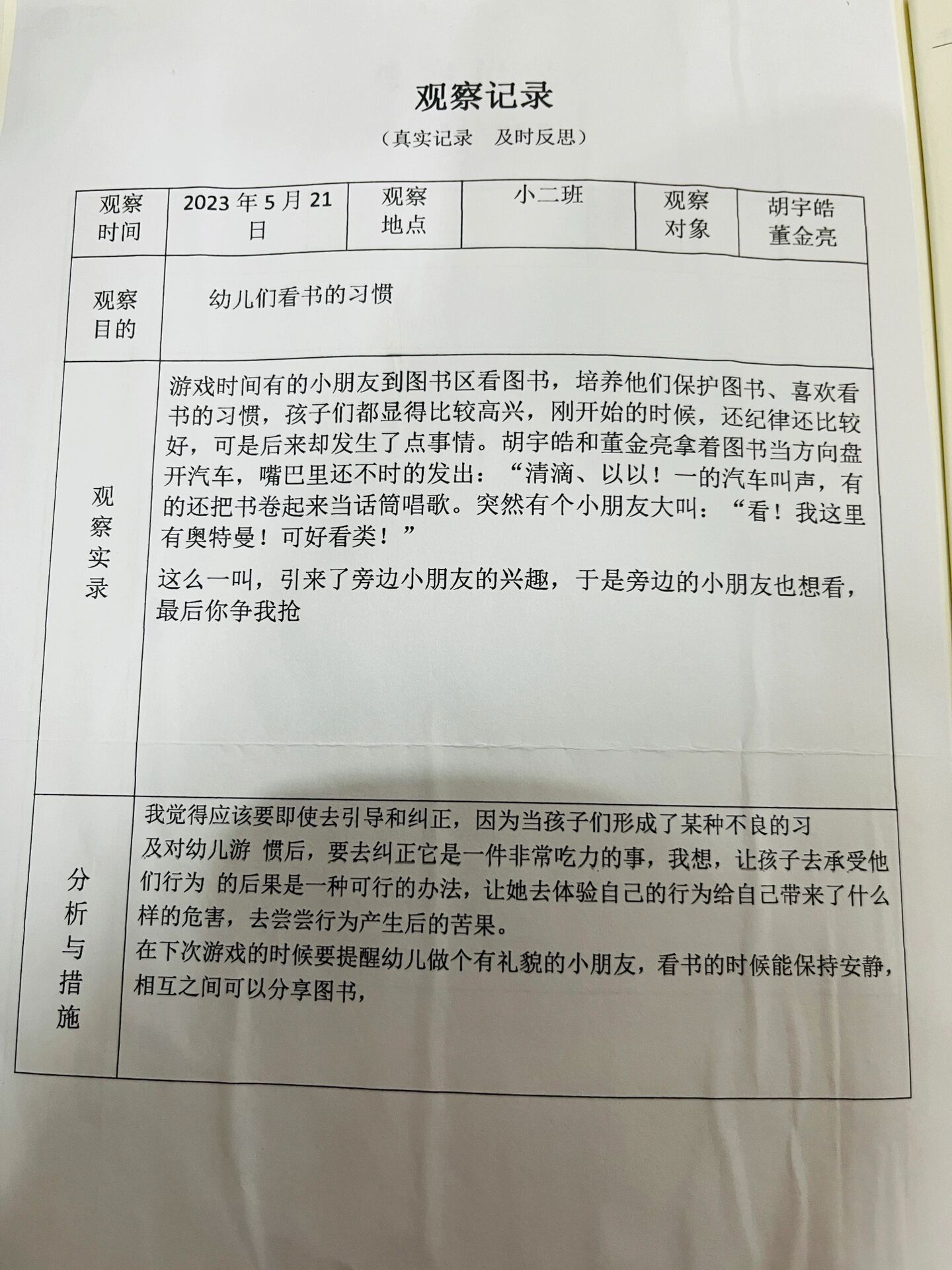 小班幼儿观察记录内容(小班幼儿观察记录与分析措施与效果简短版)