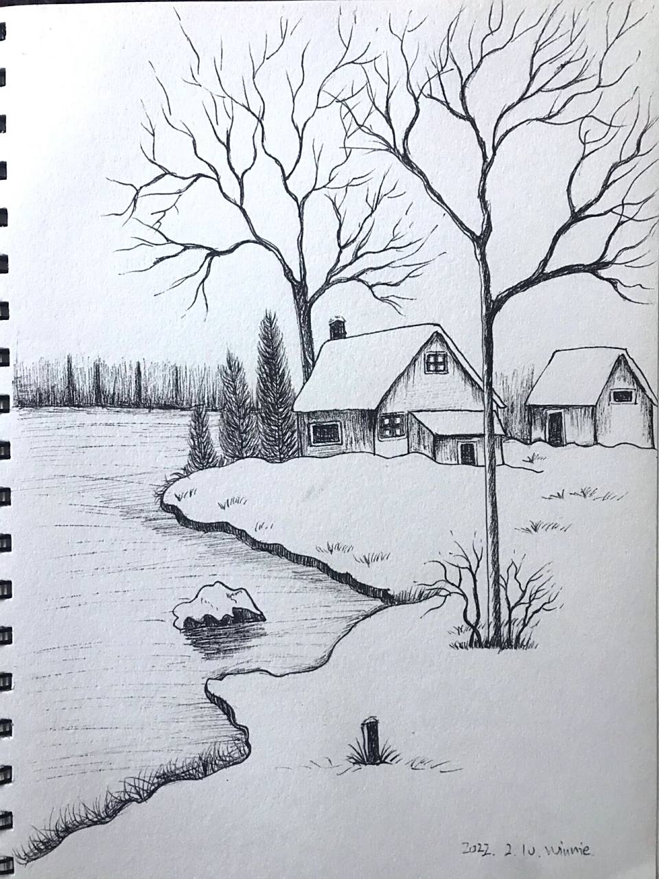 画画177天|线稿速写|风景篇|含步骤 你那边下雪了吗? 临摹来源