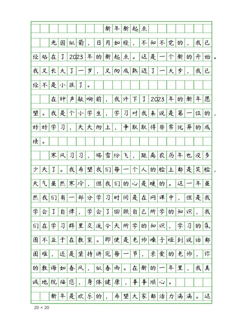 小学生优秀作文《新年新起点》400字