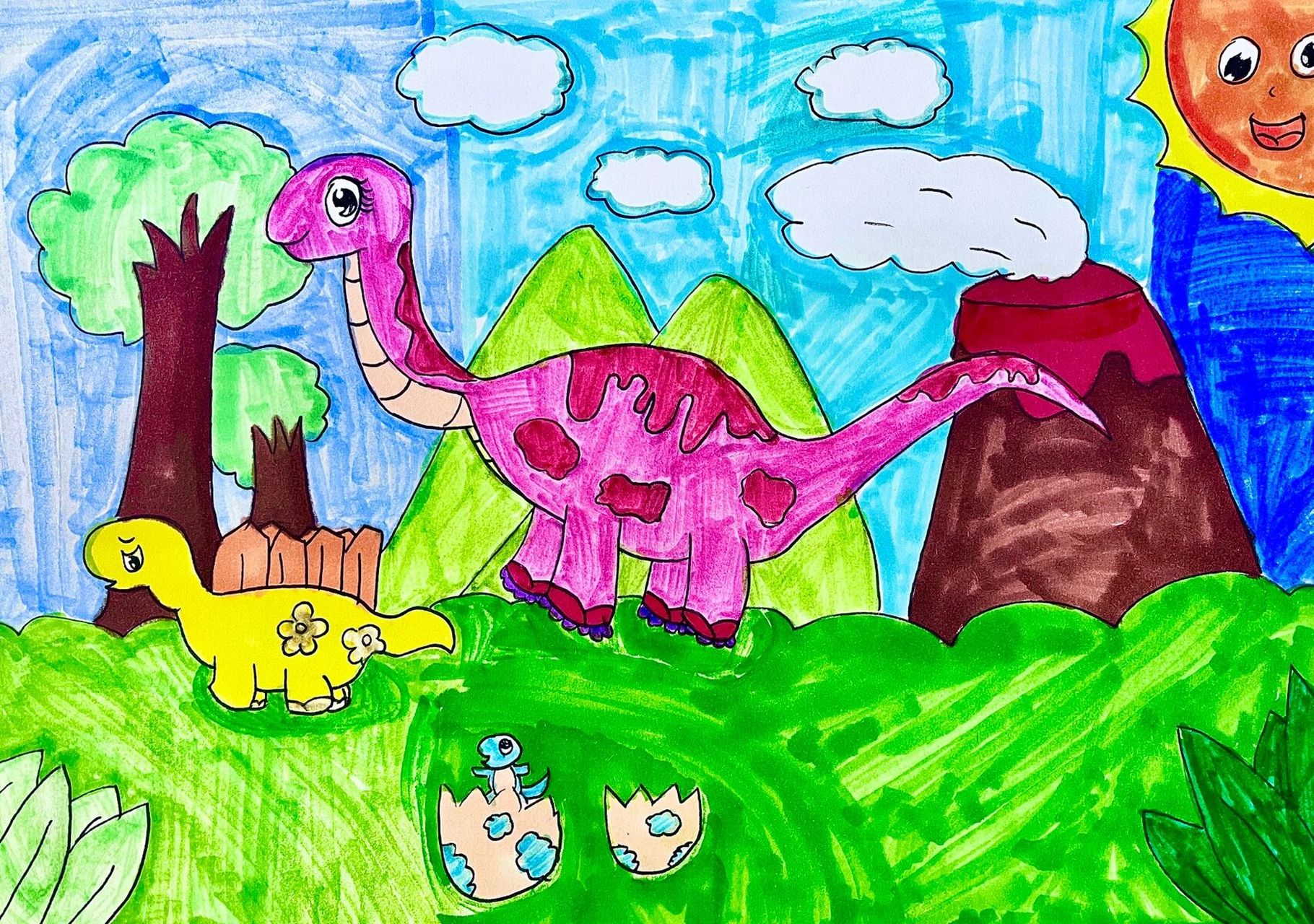 三年级上册美术《恐龙世界》学生作品 了解恐龙的分类以及不同的特点