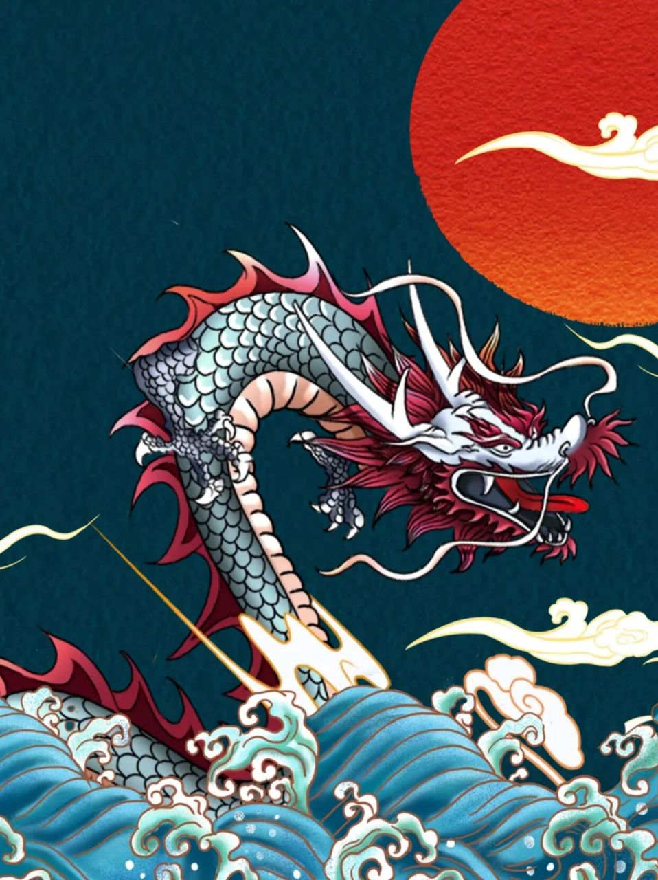 7815今天分享一组具有国潮插画风的,四大神兽之一的龙94 93