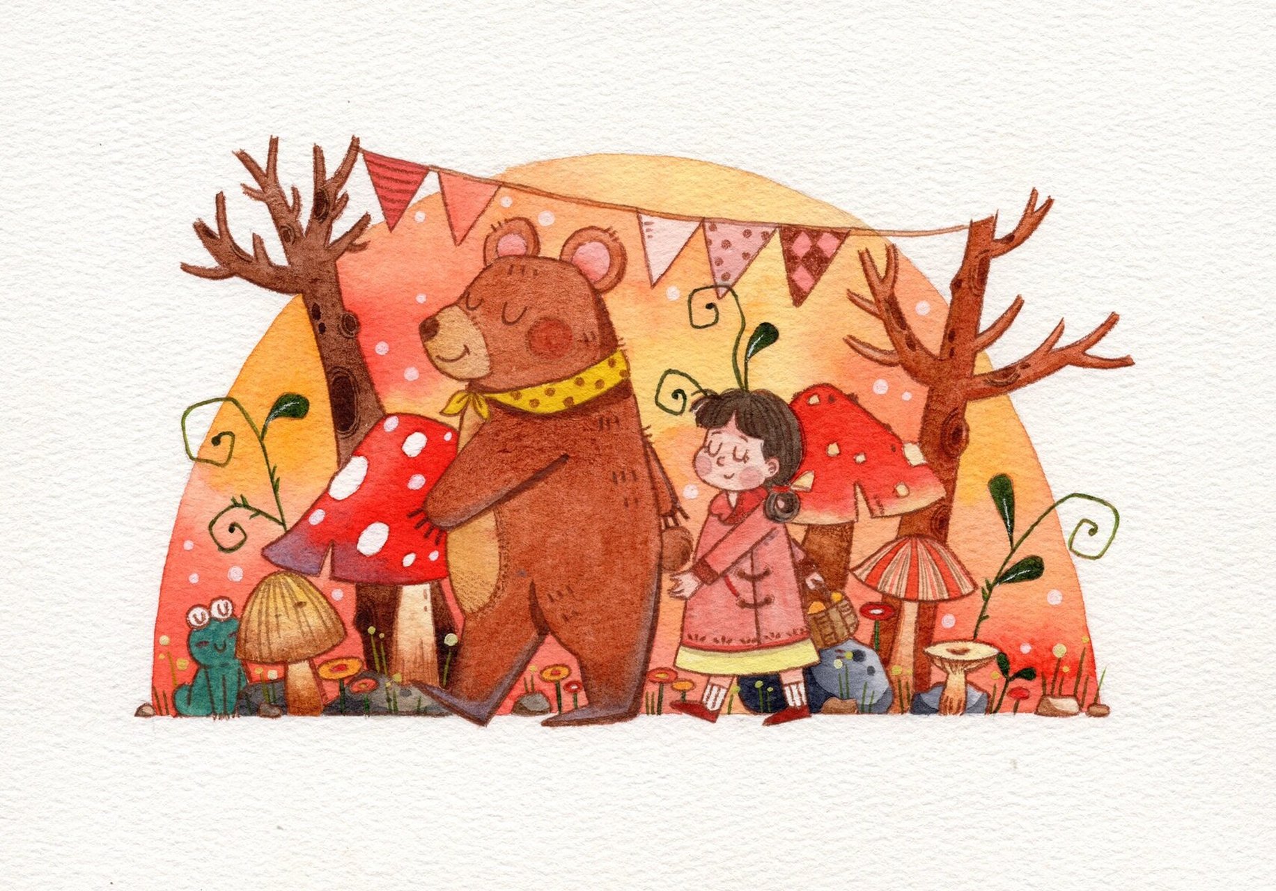 水彩 暖色系 快来消耗水彩纸吧,不然又脱胶了 暖色系水彩插画 画了