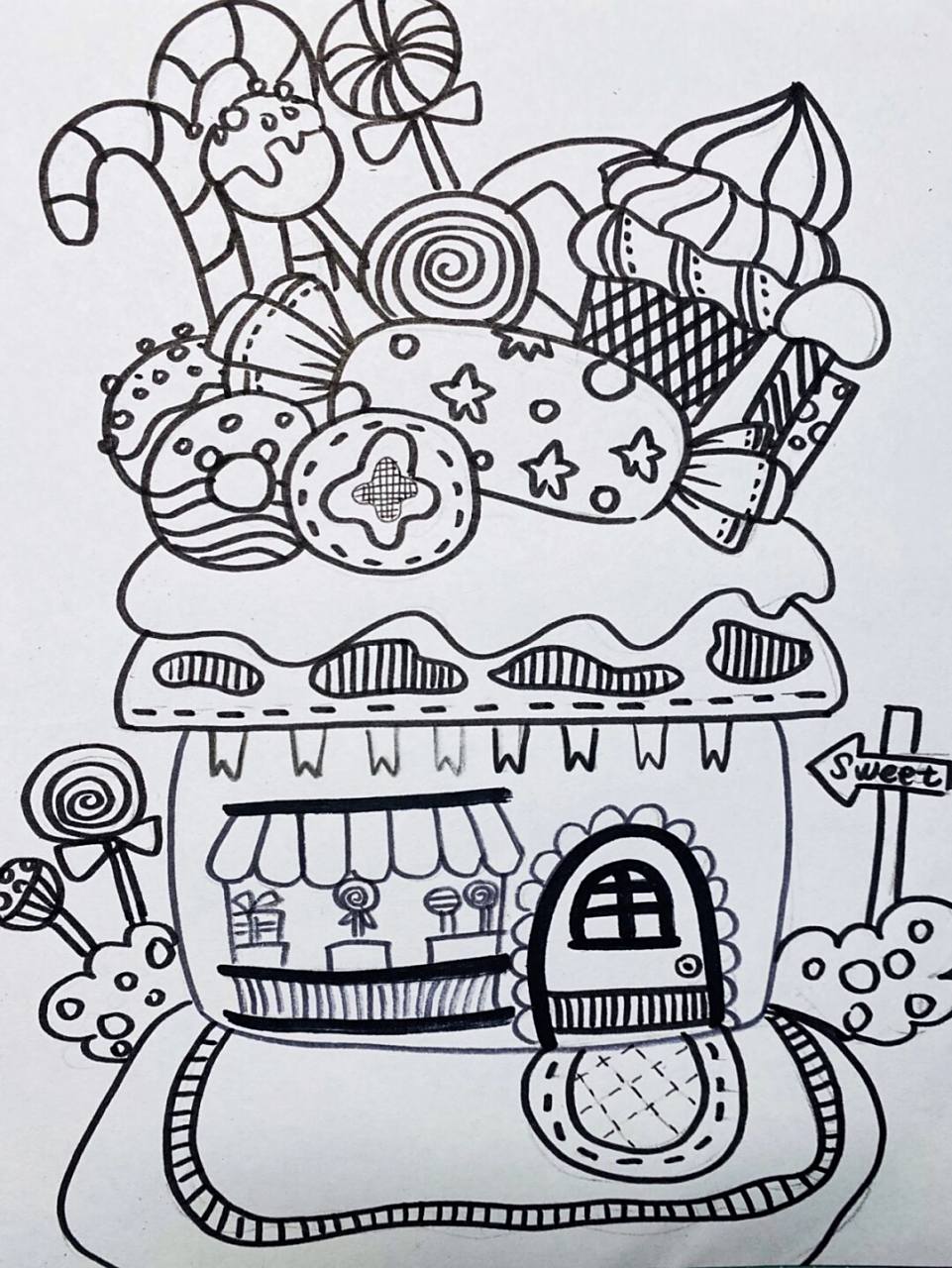 线描糖果屋 #线描##糖果屋##房屋##糖果