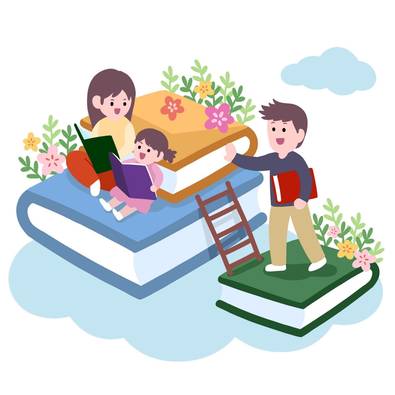 98今日分享 	 93朗诵小人开学季卡通人物儿童读书学习儿童读书日