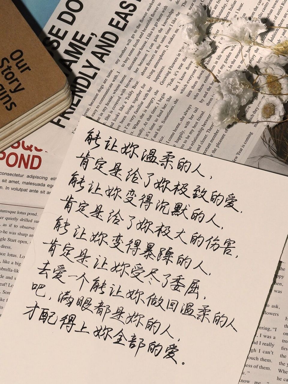 能让你温柔的人,肯定是给了你极致的爱 去爱一个能让你做回温柔的人吧