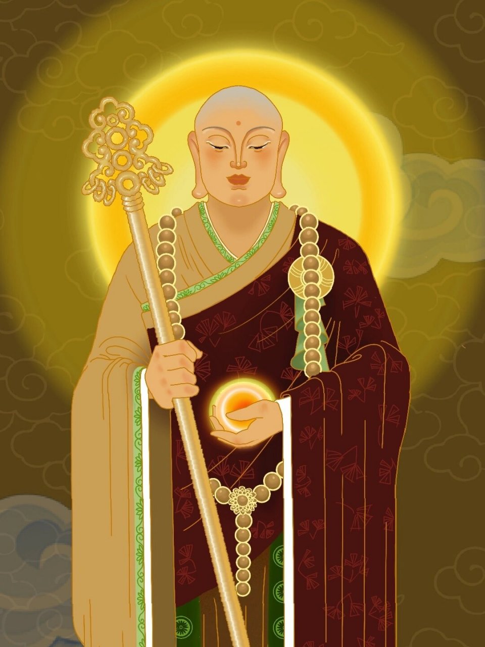 地藏菩萨|手机壁纸 南无大愿地藏王菩萨摩诃萨 重新画了个电子版 开屏