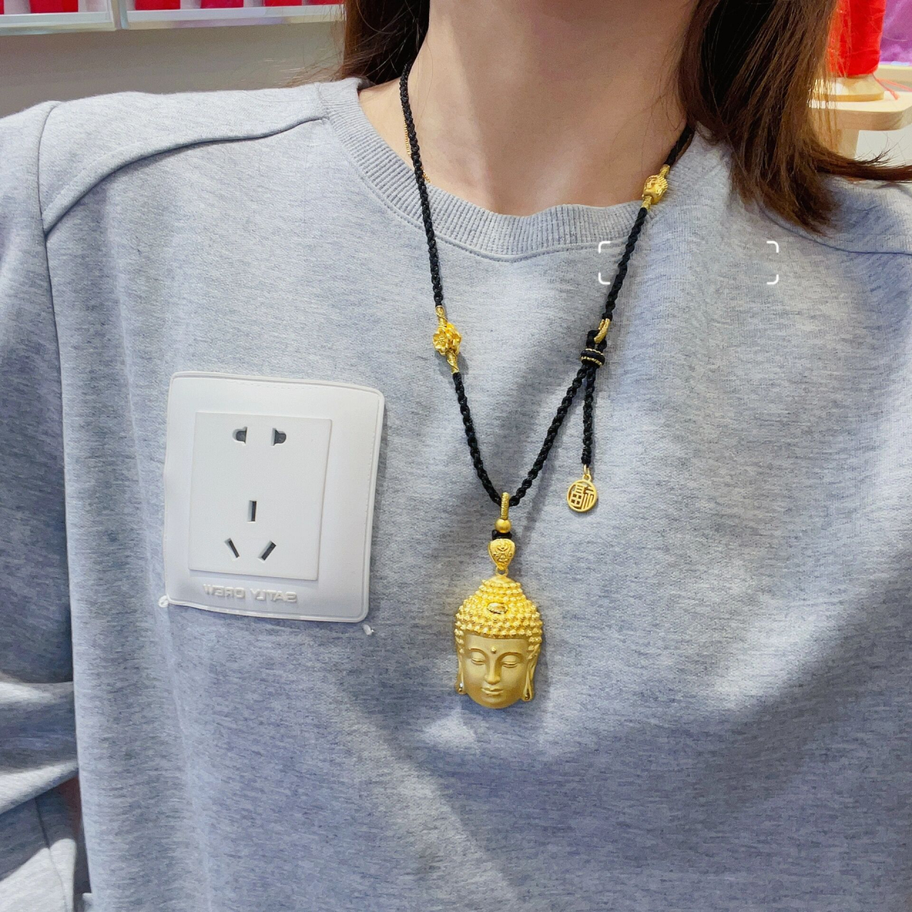 黄金佛头 手工编绳项链 客订18克多佛头 手工编绳毛衣链