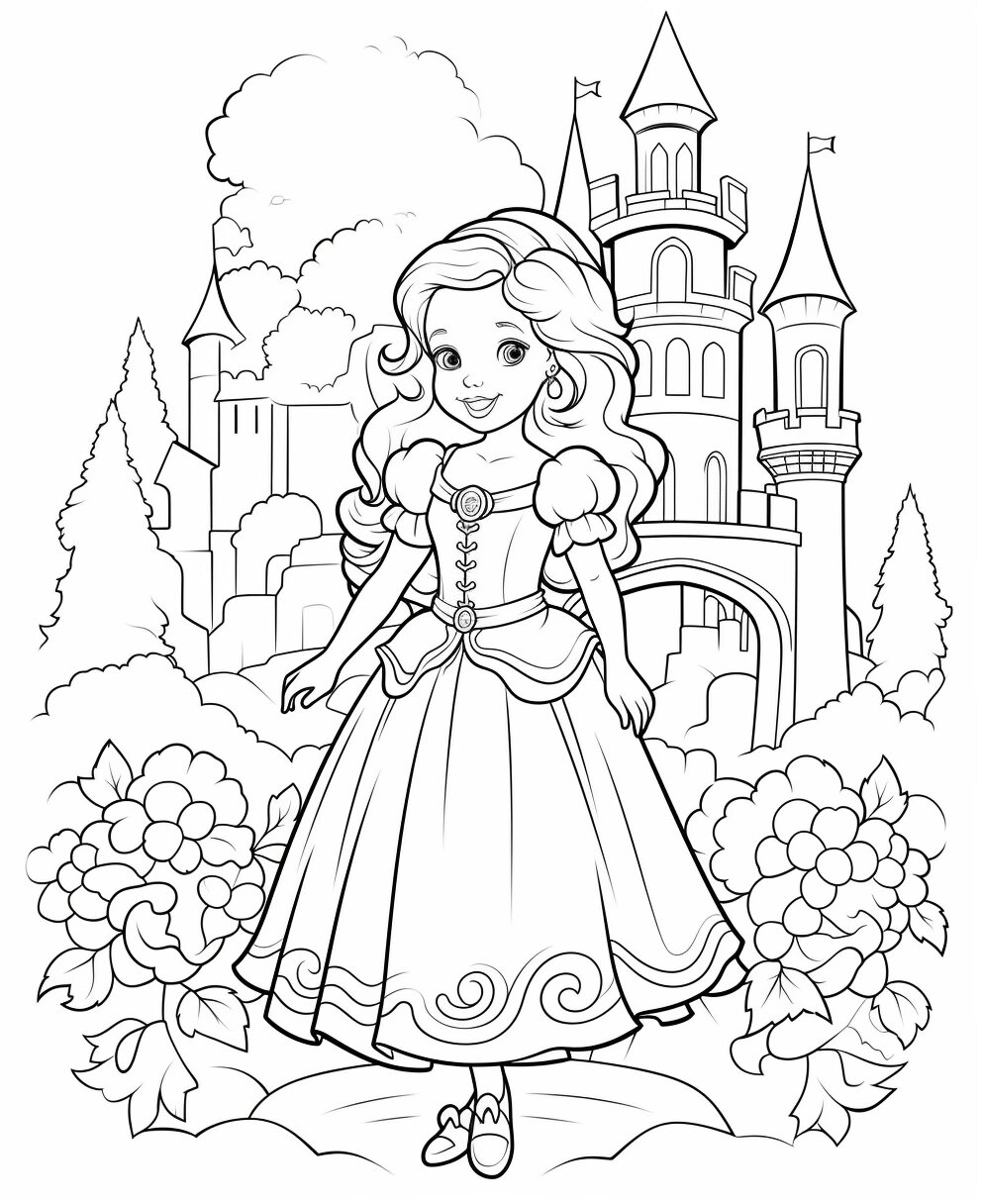 填色素材•城堡公主 城堡公主涂色线稿 可以自己在家 打印出来给涂