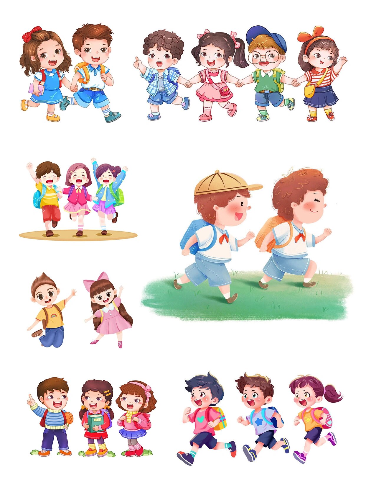 小朋友背书包上学素材