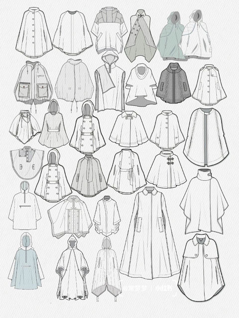 服装设计 | ai | 32款斗篷大衣款式图分享 工具:电脑 软件:ai