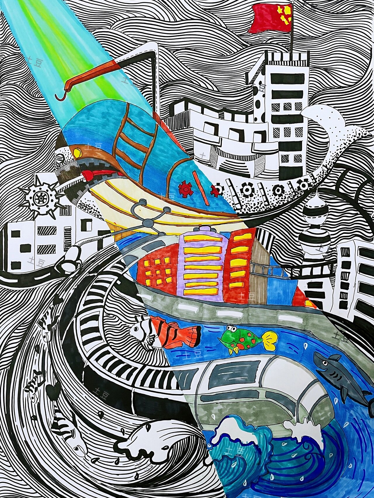 科技创新主题画,已参赛《探索未来水下城市》