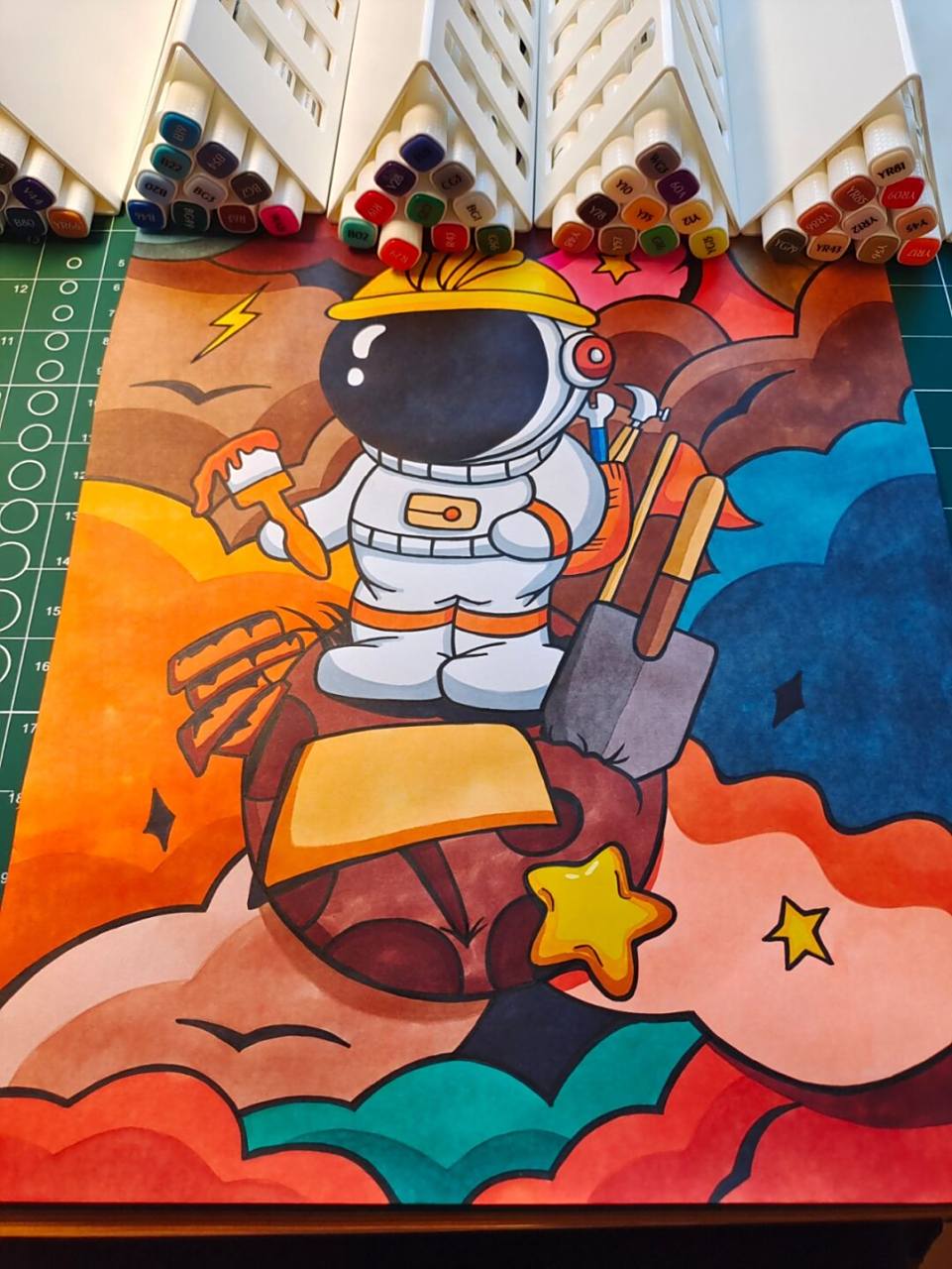 宇航员马克笔手绘(附原图) 宇航员马克笔手绘,最后一张原图.