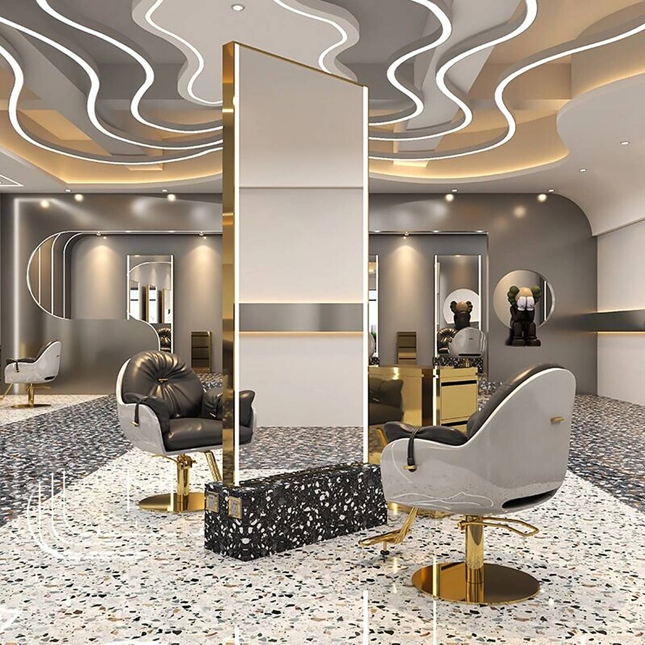 理发店装修效果图  轻奢风美发店装修 对于店面装修90每个人的想法