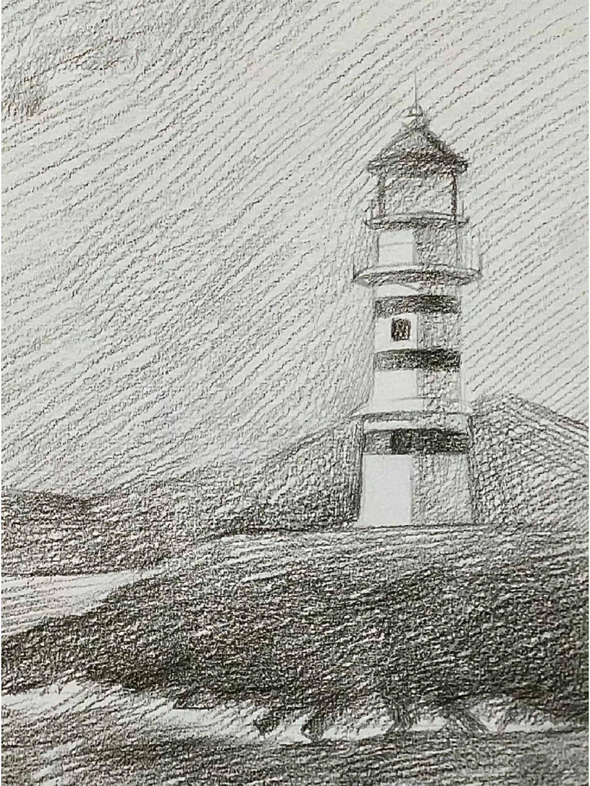 「消失的她」素描灯塔 每个海边都会有一个灯塔,看到这个灯塔,你会