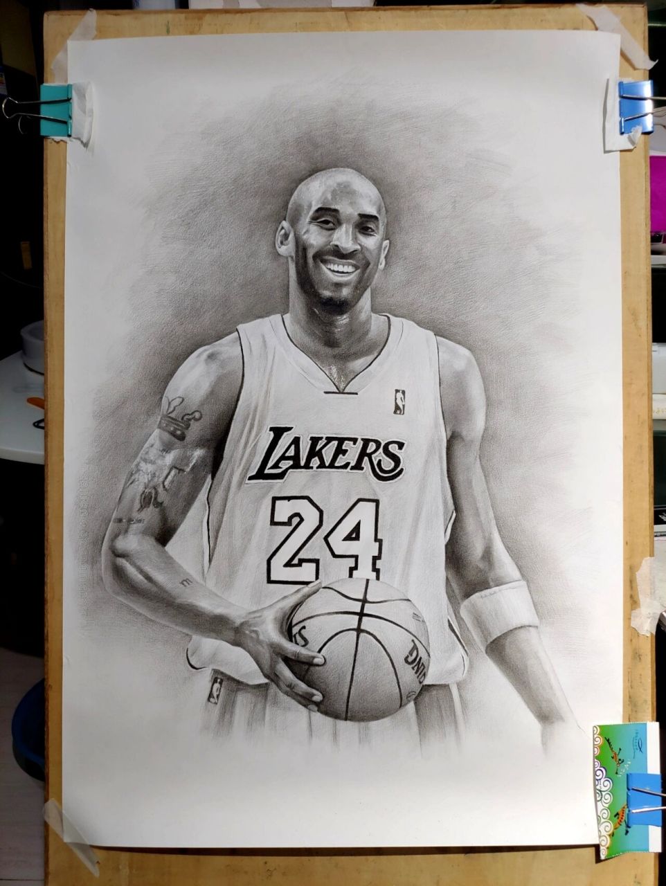 素描 科比布莱恩特 素描肖像 半开尺幅 炭铅结合 用时20小时左右