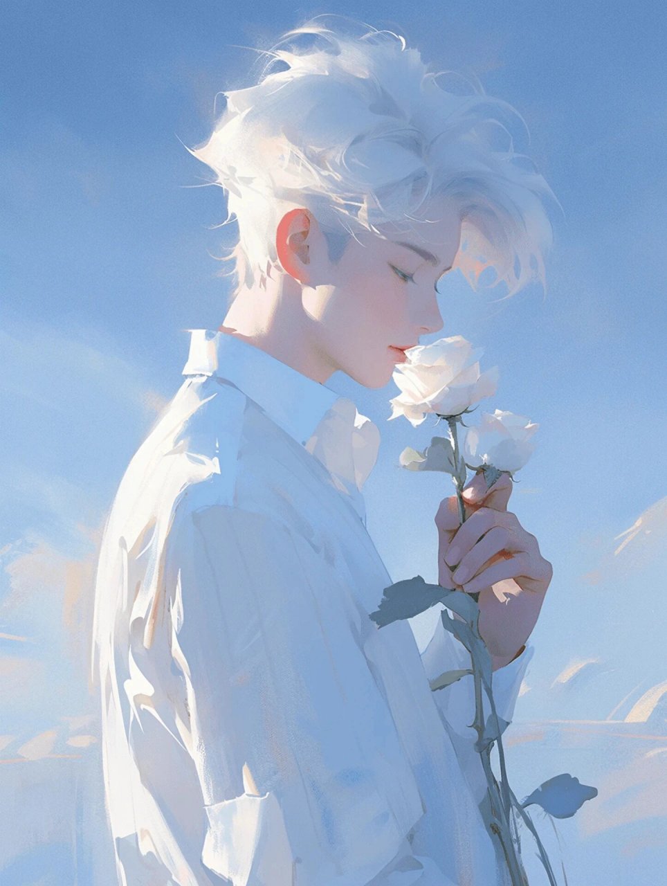 【玫瑰男生头像】手持玫瑰,永恒爱意 白色玫瑰,纯白无暇