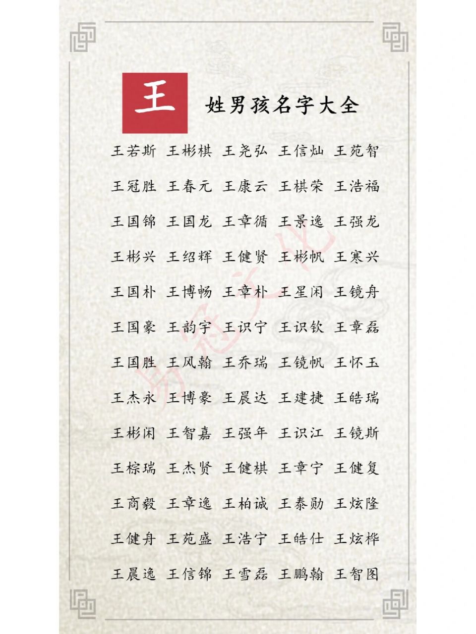 王姓男孩女孩起名大全 王南杰 王博进 王商诚 王棕卫 王建朝 王乔宁