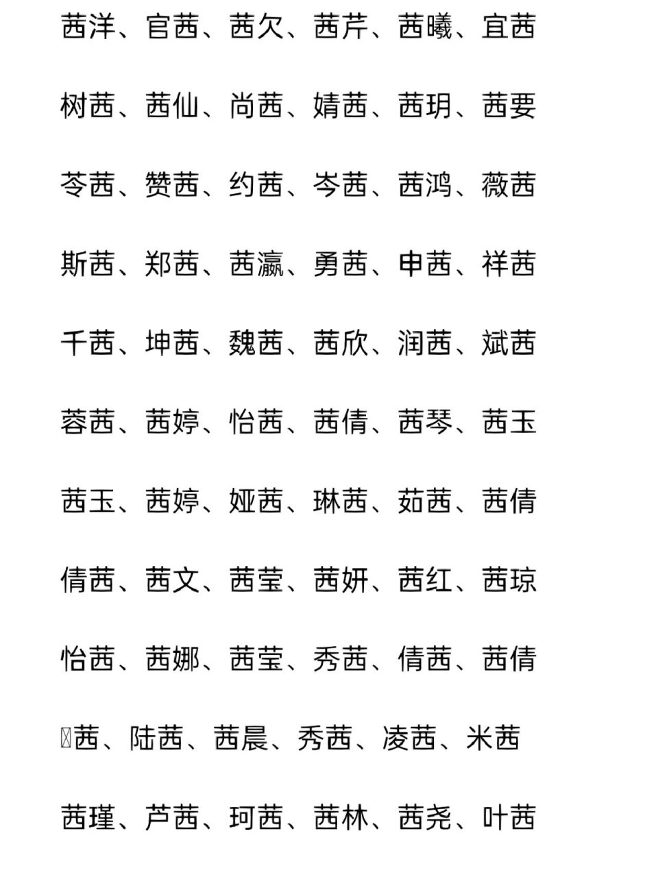 现在带茜字的名字应该比较少了