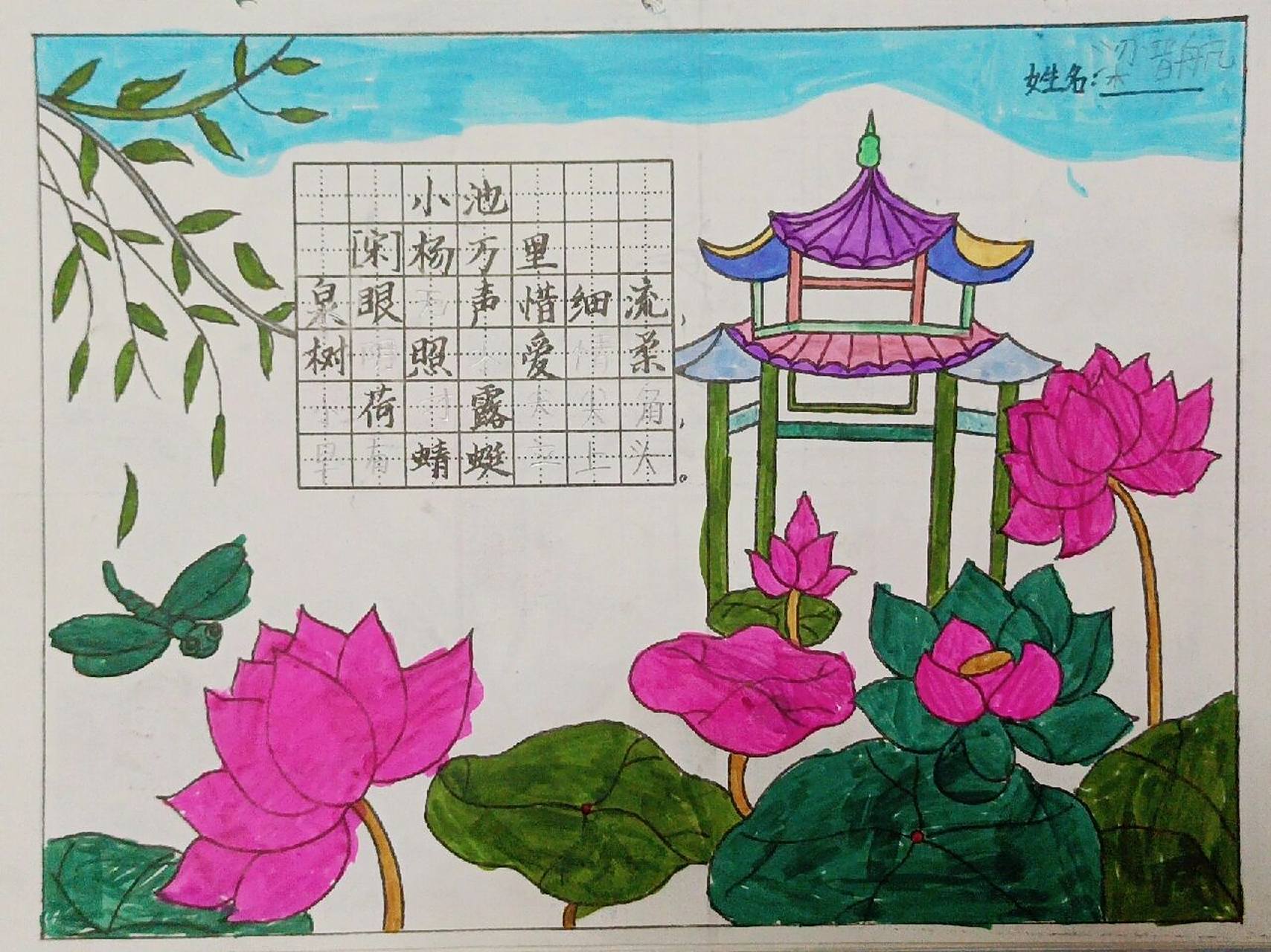 一下语文古诗二首《小池》特色作业之诗配画 这个古诗配画还是挺有趣