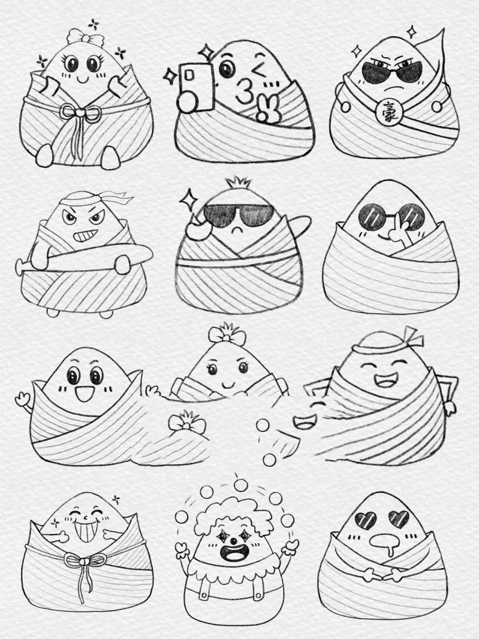 儿童简笔画 可爱的小粽子 端午粽子 创意画 可爱的小粽子,各种表情的