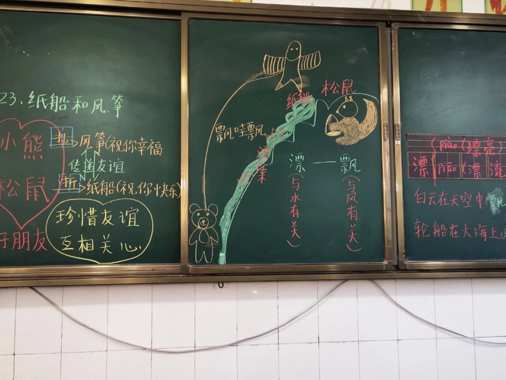 《纸船和风筝》板书设计 板书设计生动有趣,增强了学习的趣味性,上完