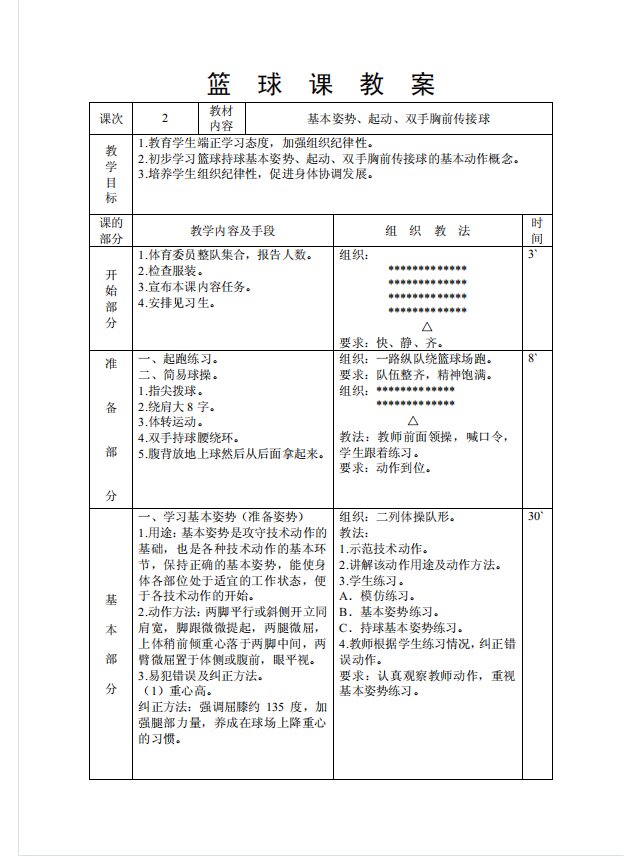 中学篮球教学计划