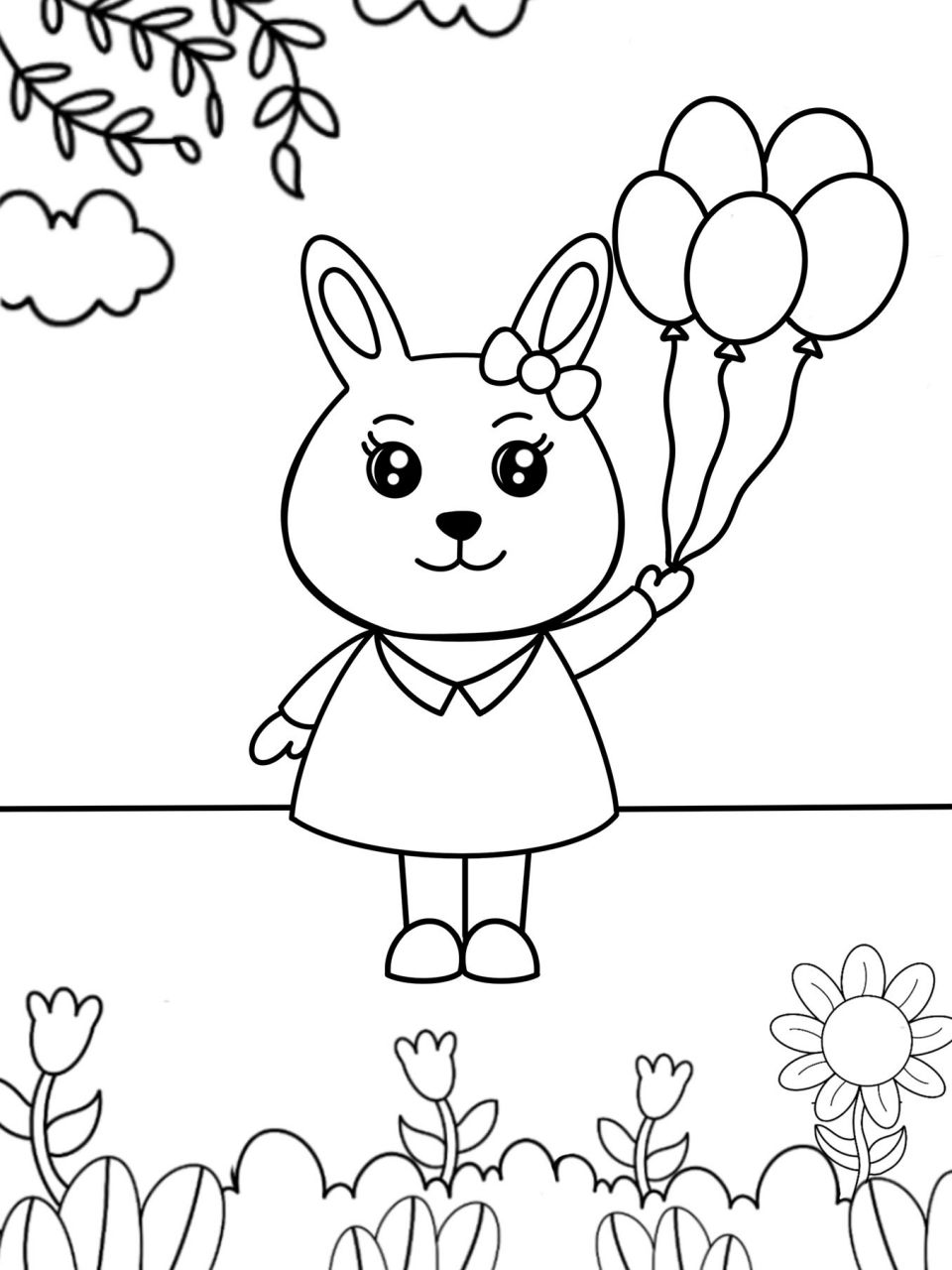 可爱的小兔子儿童画 创意画 简单 9615线稿 