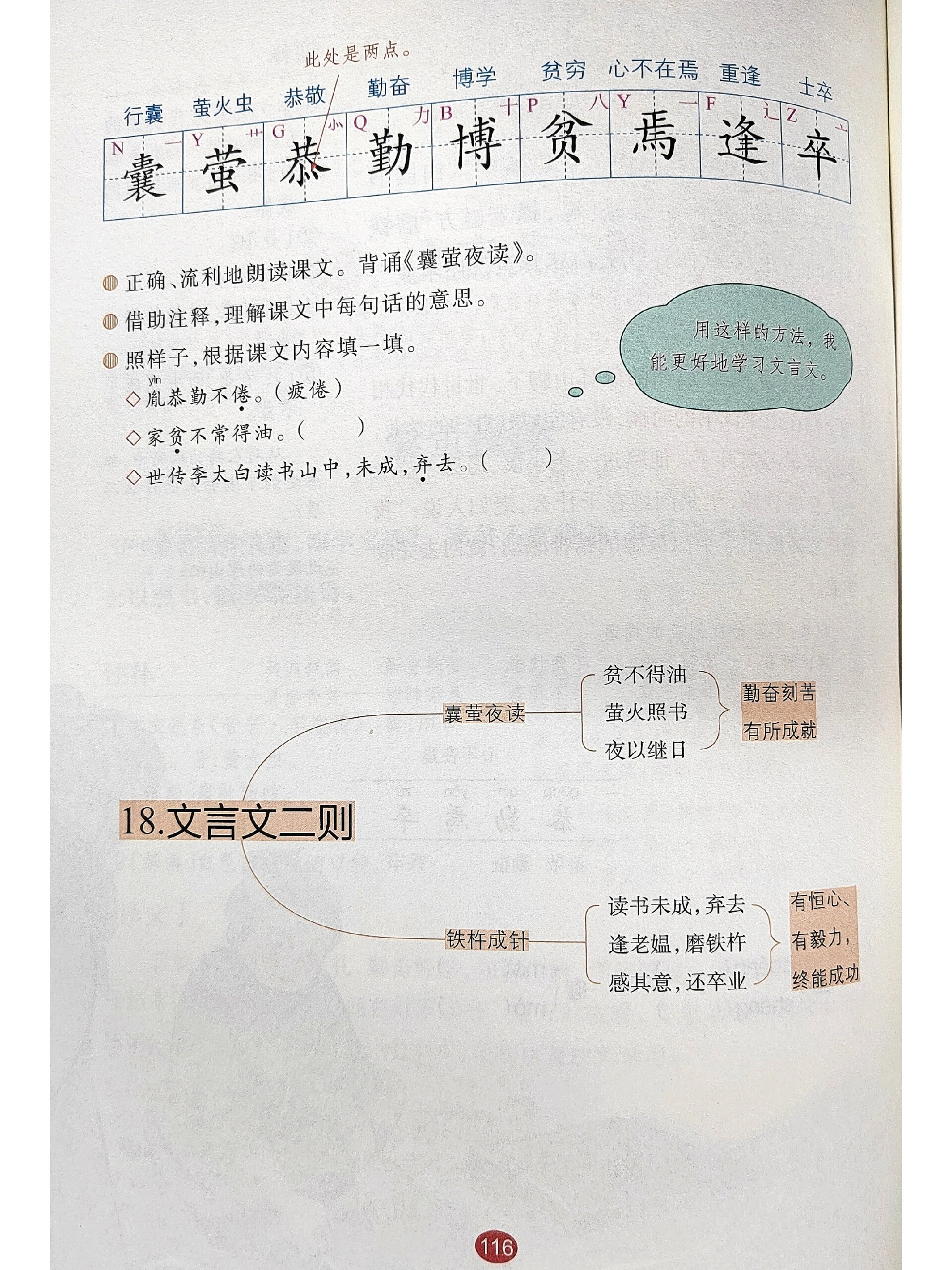 小学语文四年级下册 第18课 预习 18课《文言文两则》生字 解析