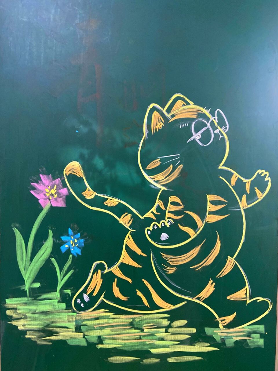 黑板报|粉笔画61一只摆烂小猫咪