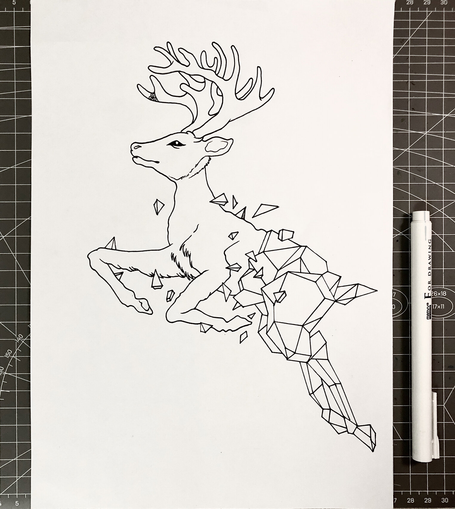 【黑白线描装饰画】-"麋鹿"(附过程图