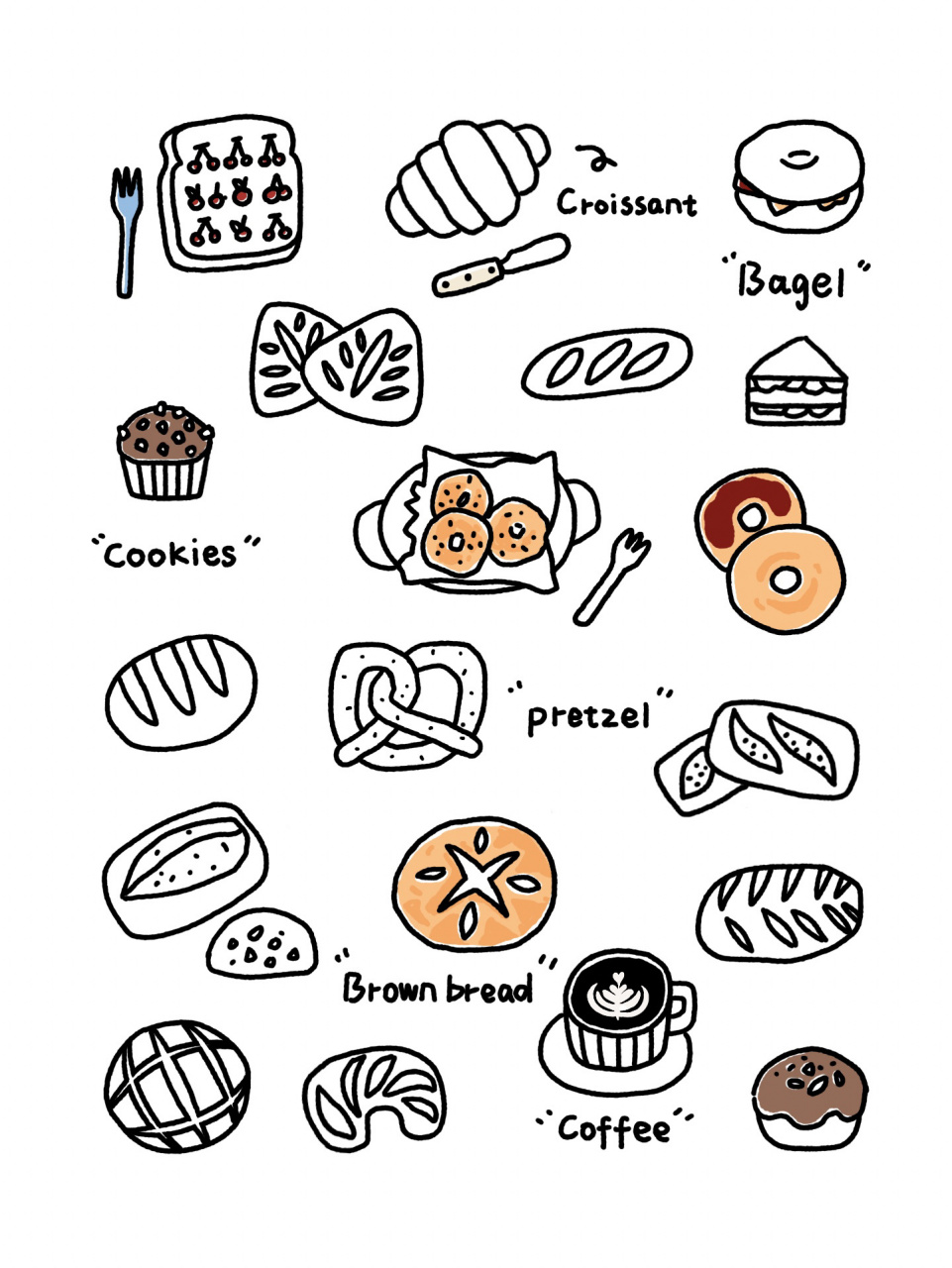 21简笔画|手帐素材|面包主题92 0011 0805 1193面包