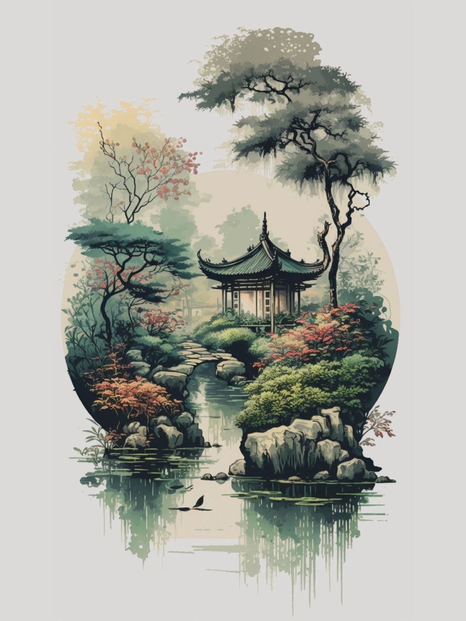 苏州园林绘画风景图片