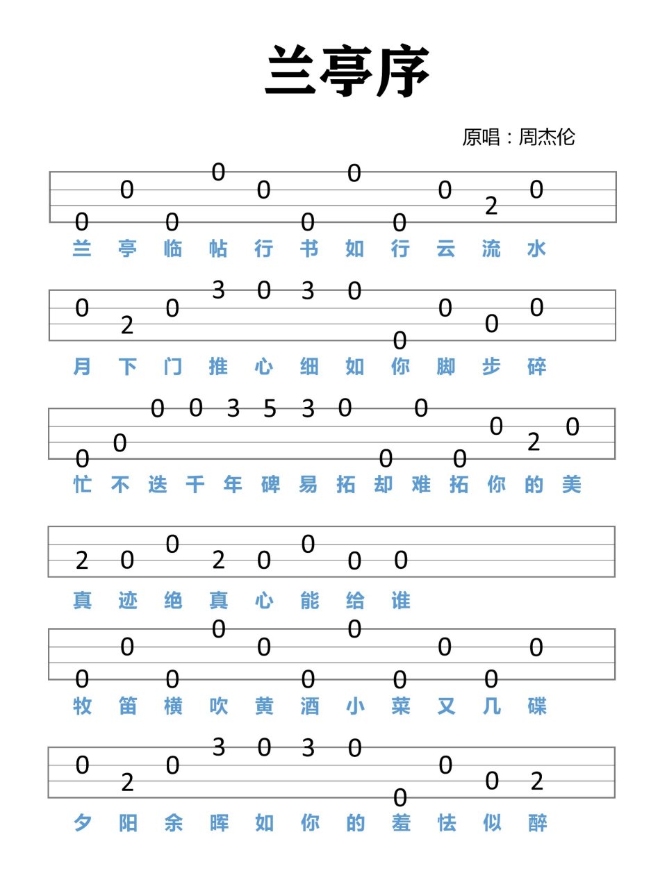 兰亭序尤克里里指弹谱图片