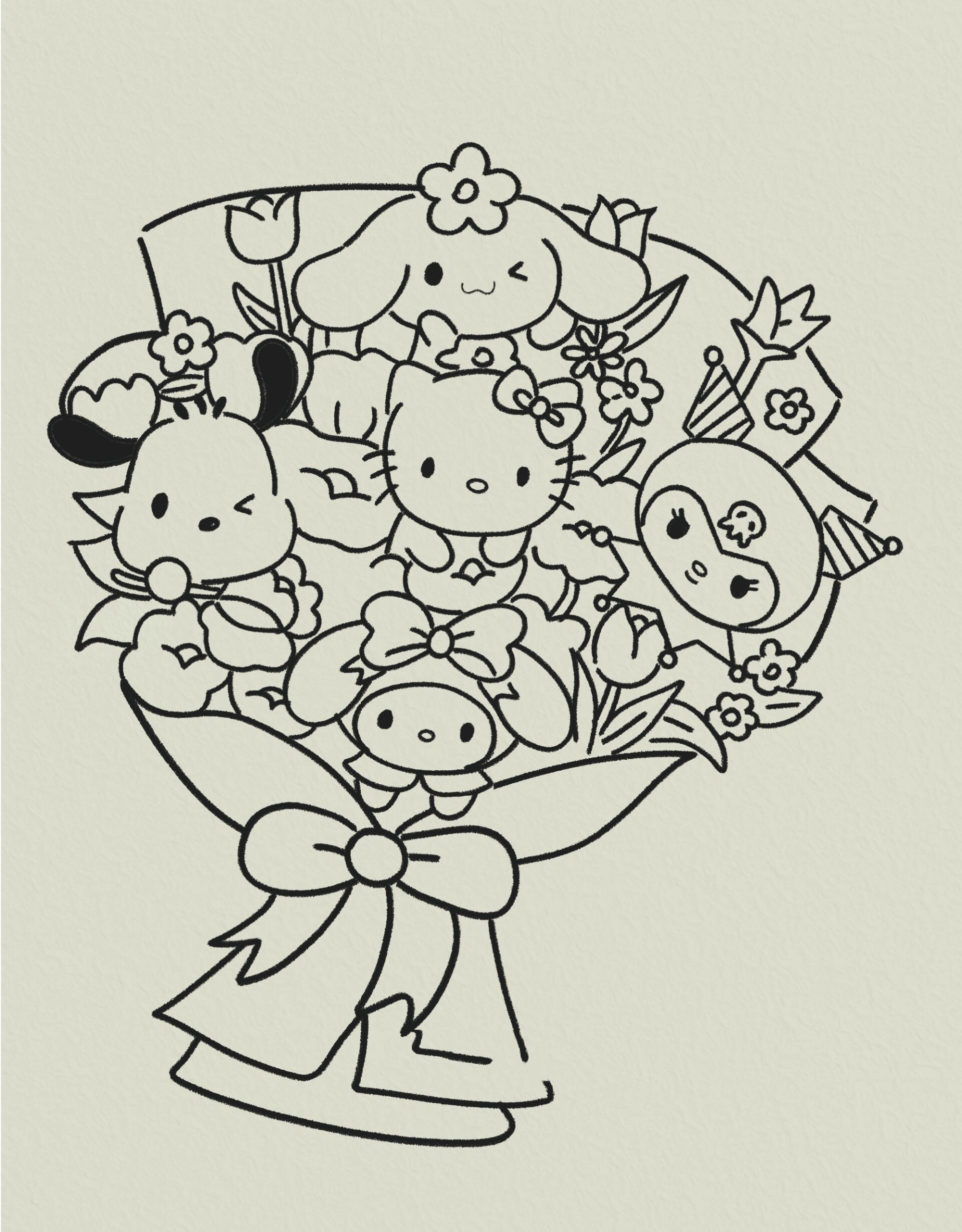 三丽鸥花束简笔画,让他给你画 临摹