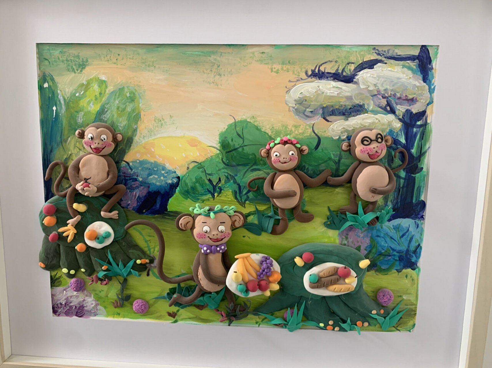 森林动物世界彩泥作品 超轻黏土,彩泥作品,猴子,大狮子,鸵鸟