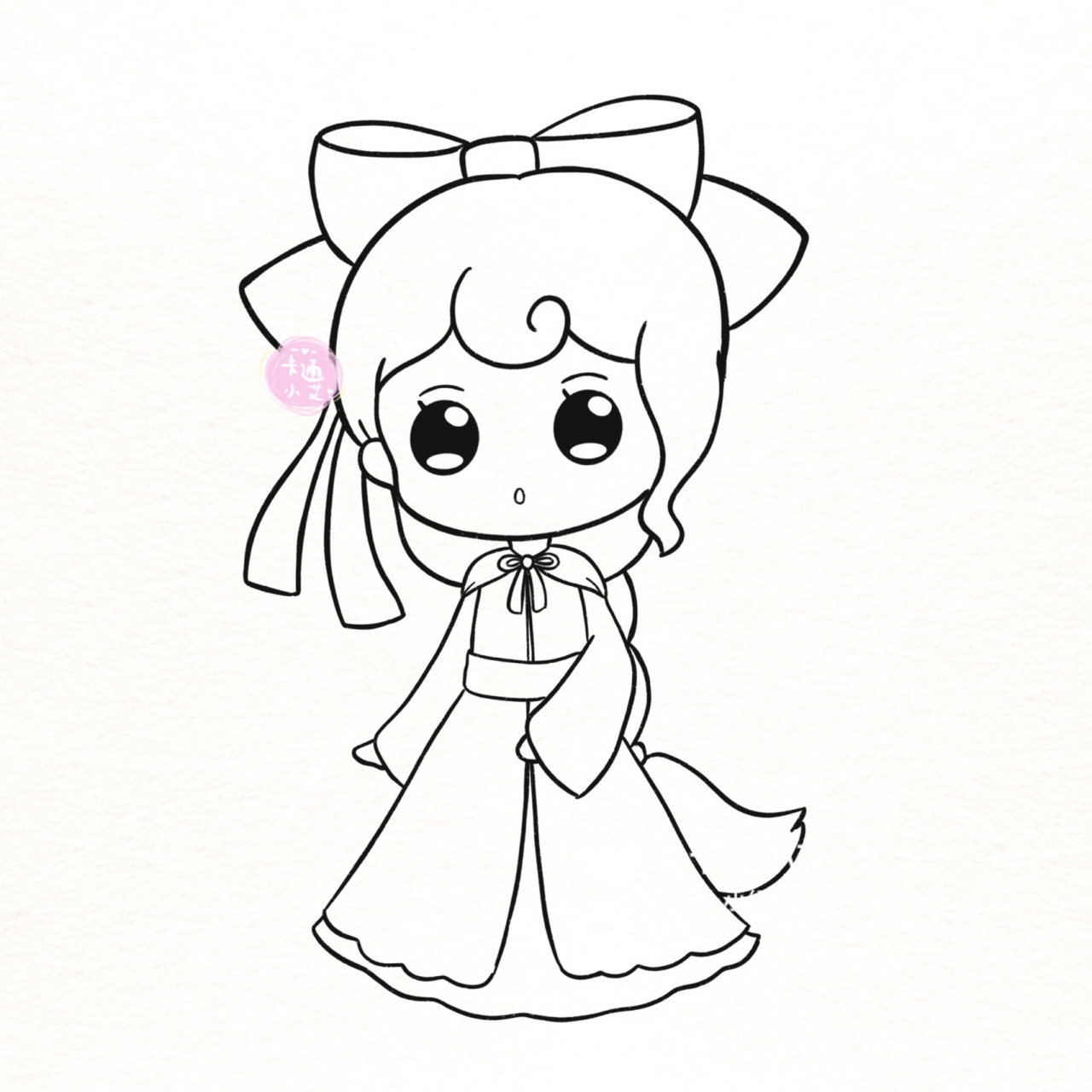 古风汉服星座公主画 超萌简笔画线稿图 巨蟹座 狮子座 天蝎座 双鱼座