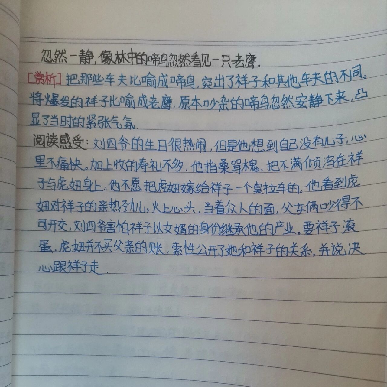 《骆驼祥子》第十四章读书笔记 这是我写的《骆驼祥子》第十四章读书