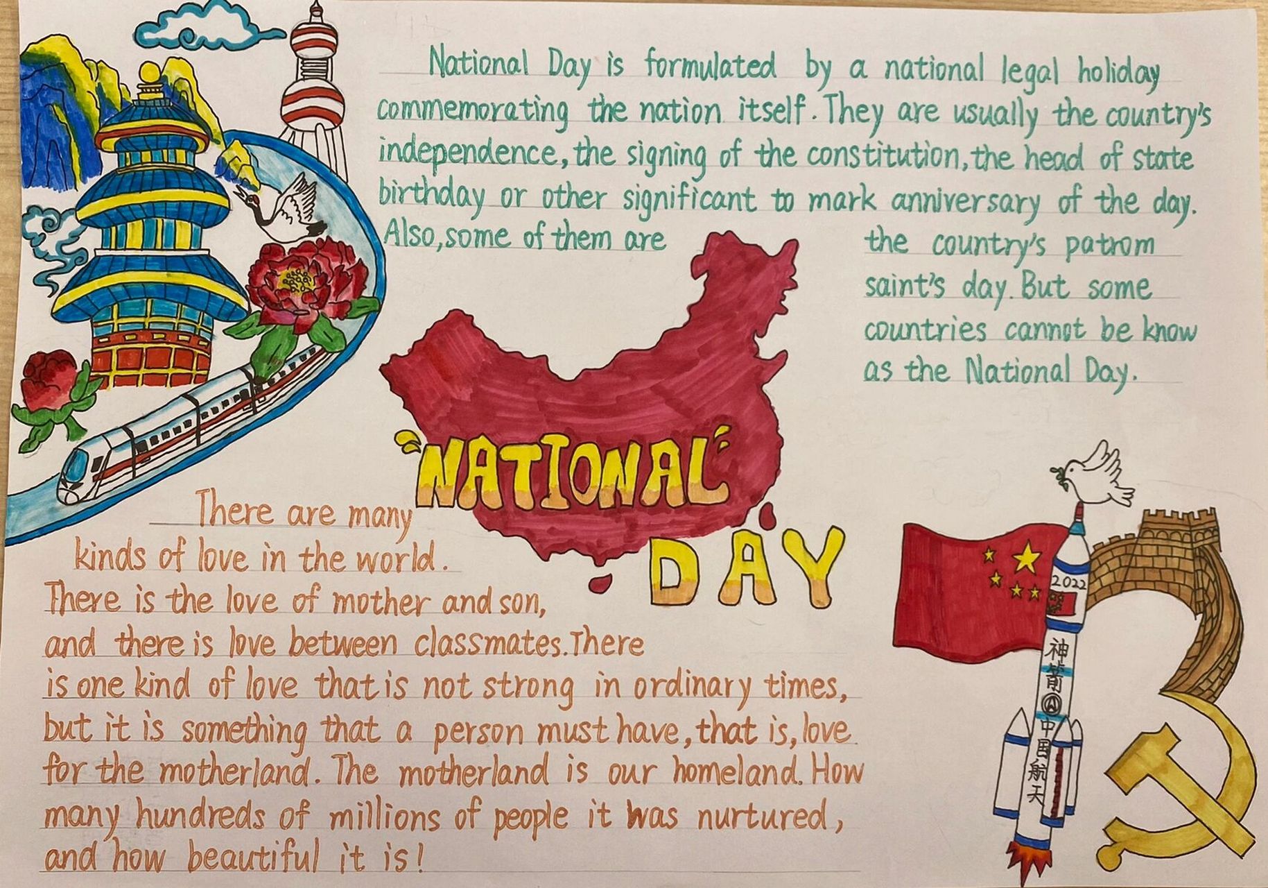 国庆节英语手抄报 国庆节假期布置了一份手抄报,拍些照片留个纪念.